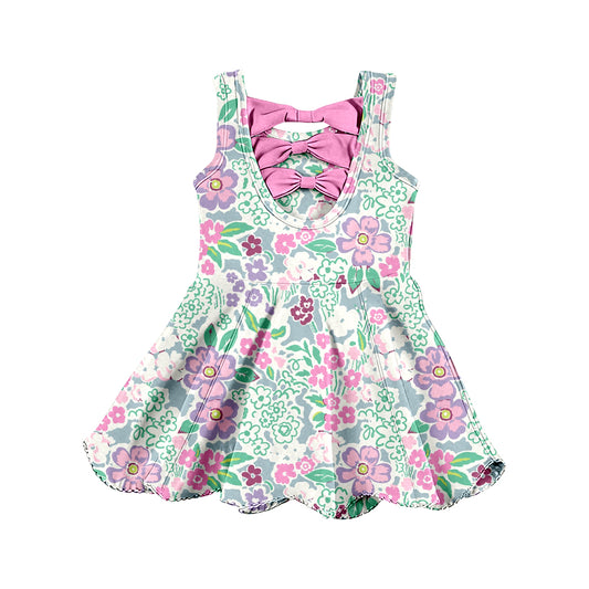 Preorder (moq 5)Baby Girls Sleeveless Colorful Flowers Scallop Shorts Knee Length Dresses