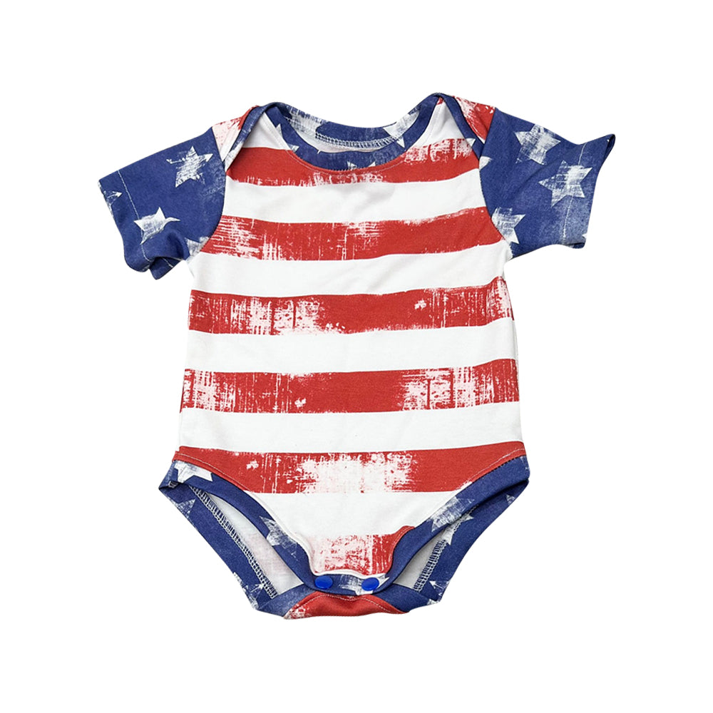 Baby Girls Boys 4th Of July Stripes Stars Short Sleeve Rompers preorder(moq 5)