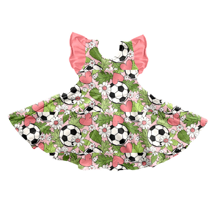 Baby Girls Pink Football Leaves Hearts Knee Length Dresses preorder(moq 5)