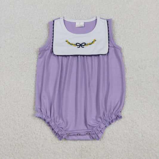 Embroidery Bows Baby Girls Sleeveless Mardigrass Ruffle Rompers