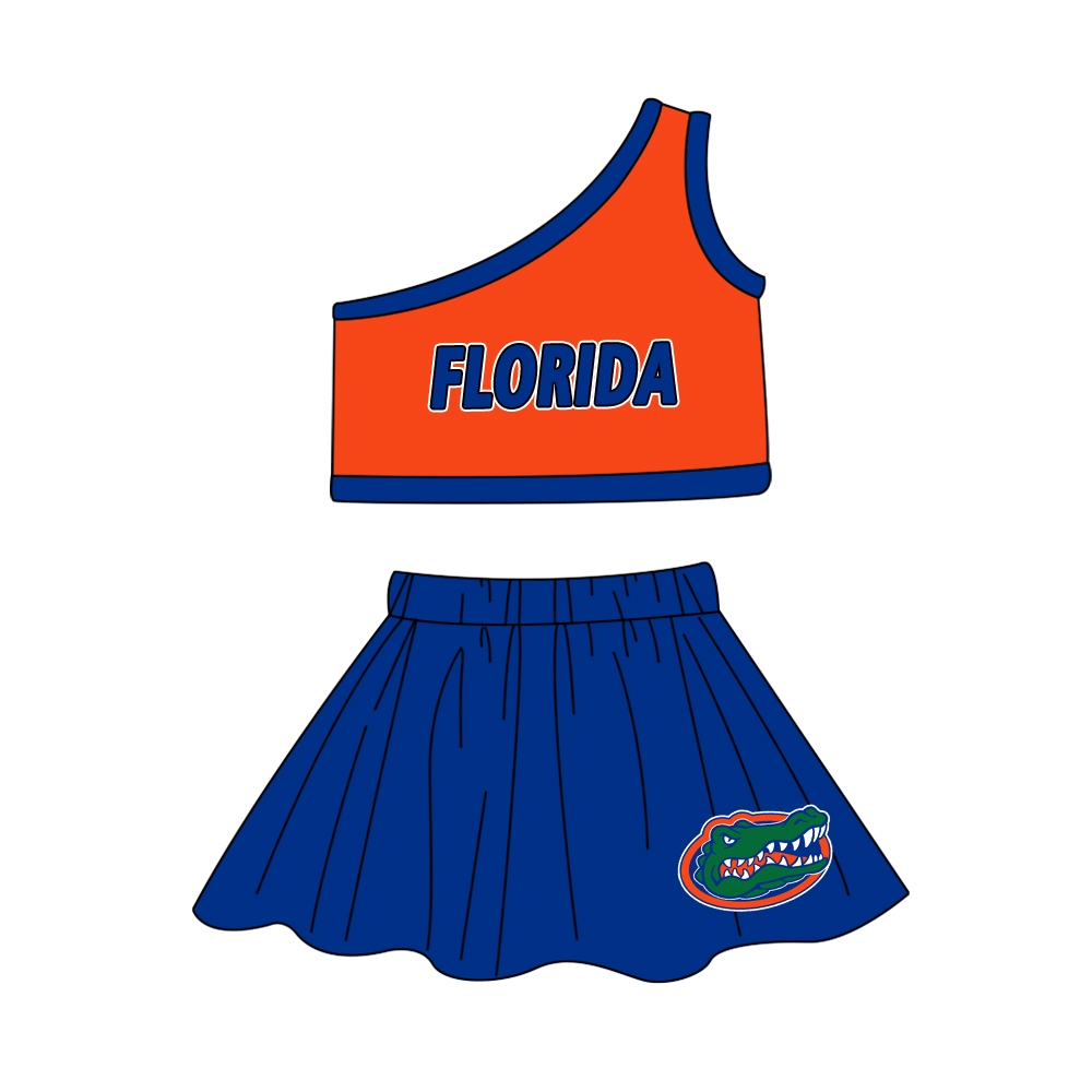 Baby Girls Florida Team One Shoulder Top Skirt Clothes Sets Preorder(moq 5)