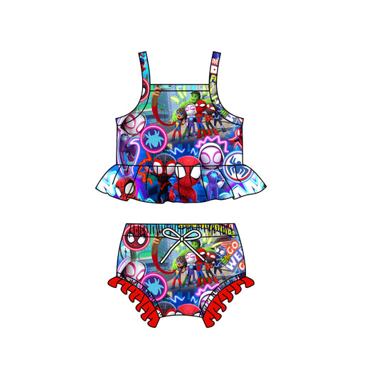 Preorder (moq 5)Baby Girls Hero Spider Straps Top Two Pieces Swimsuits