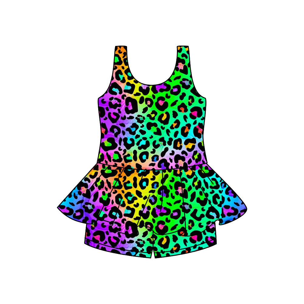 Preorder (moq 5)Baby Girls Colorful Leopard Sleeveless Tunic Short Sets