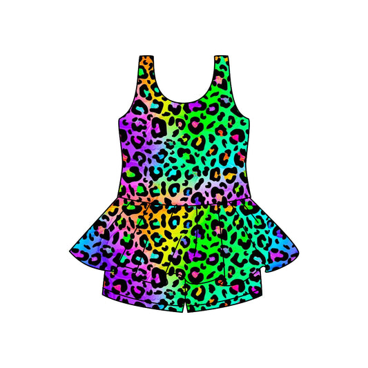 Preorder (moq 5)Baby Girls Colorful Leopard Sleeveless Tunic Short Sets
