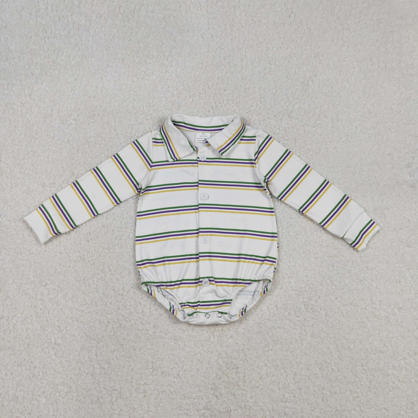 Baby Boys Long Sleeve Mardigras Stripe Button Rompers