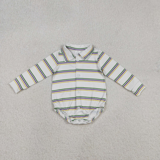 Baby Boys Long Sleeve Mardigras Stripe Button Rompers