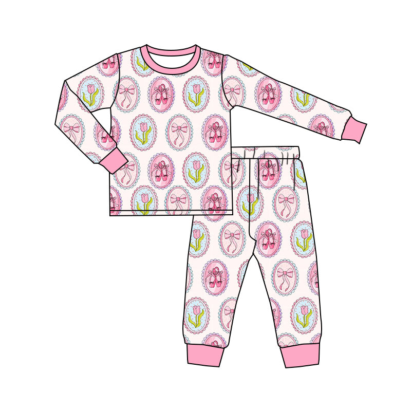 Baby Girls Pink Bows Shoes Top Pants Pajamas Kids Clothing Sets preorder(MOQ 5)