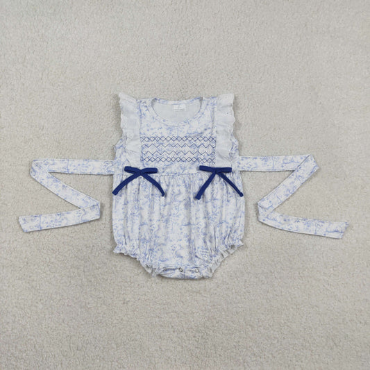 Embroidery Baby Girls Sleeveless Rabbits Flowers Easter Ruffle Rompers