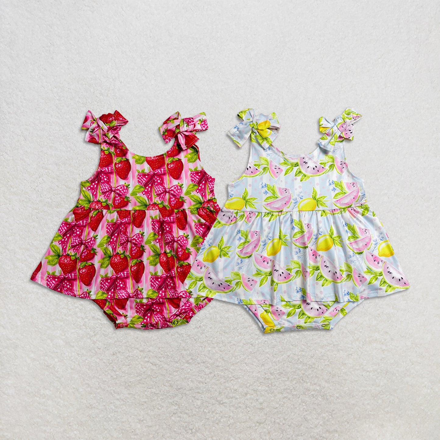 Sibling Baby Girls Strap Strawberry Lemons Tunic Bummies Rompers