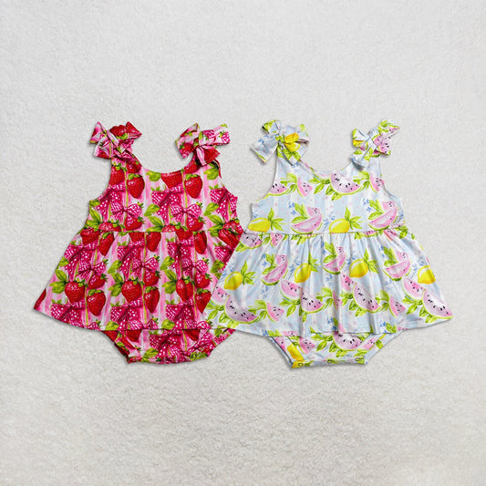 Sibling Baby Girls Strap Strawberry Lemons Tunic Bummies Rompers