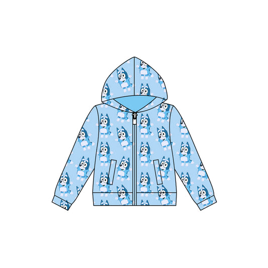 Preorder (moq 5)Baby Boys Blue Animals Dogs Hooded Zip Tops Jackets