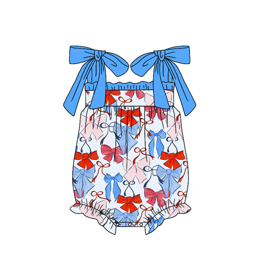 Preorder(moq 5)Baby Infant Girls 4th Of July Bows Straps Rompers