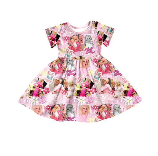 Baby Girls Pink Singer Flowers Knee Length Dresses Preorder(moq 5)