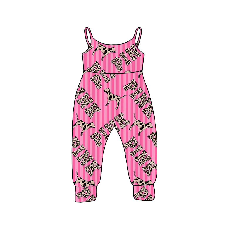 Baby Girls Dog Pink Leopard Straps Jumpsuits preorder(moq 5)