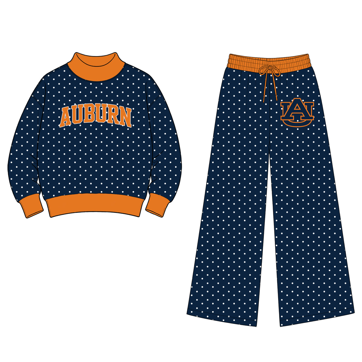 Preorder (moq5) Baby Girls Auburn Polka Dots Choker Top Flare Pants Team Clothes Set