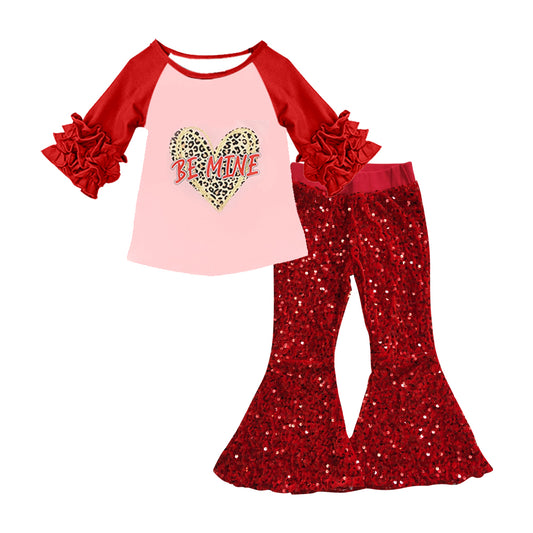 Baby Girls Valentines Be Mine Tee Shirts Tops Red Sequin pants sets preorder(moq 5)