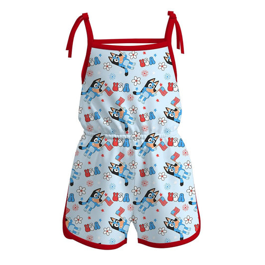 Baby Girls 4th Of July Dog USA Straps Summer Jumpsuits preorder(moq 5)