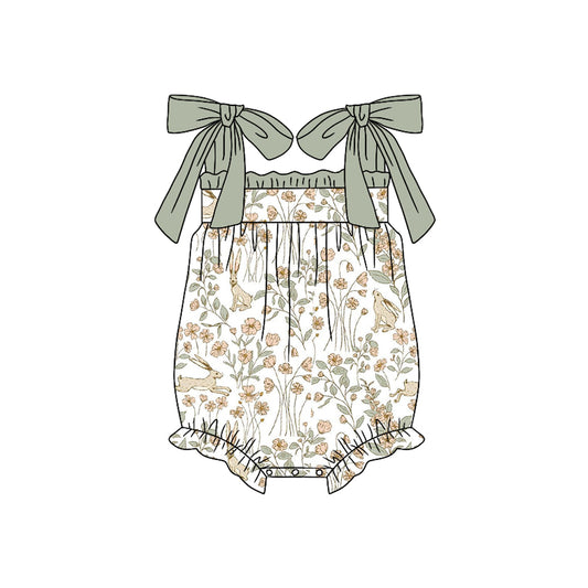 Preorder(moq 5)Baby Infant Girls Easter Rabbits Flowers Straps Rompers