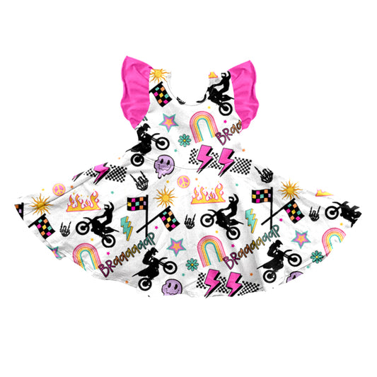 Baby Girls Flutter Sleeve Motobike Knee Length Dresses preorder(moq 5)