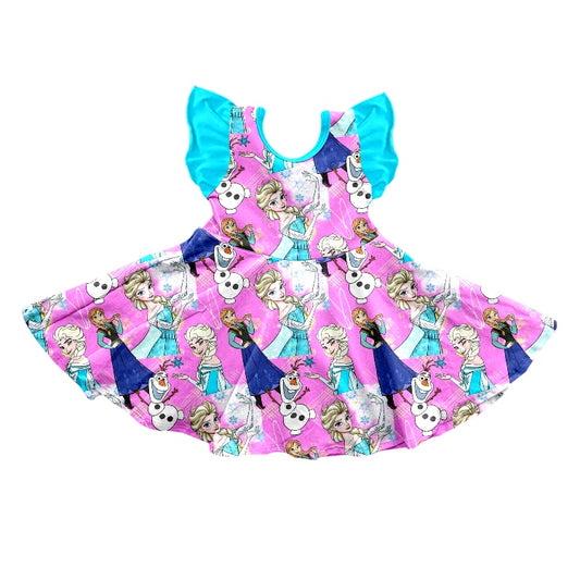 Baby Girls Sister Blue Flutter Sleeve Twirl Dresses preorder(moq 5)