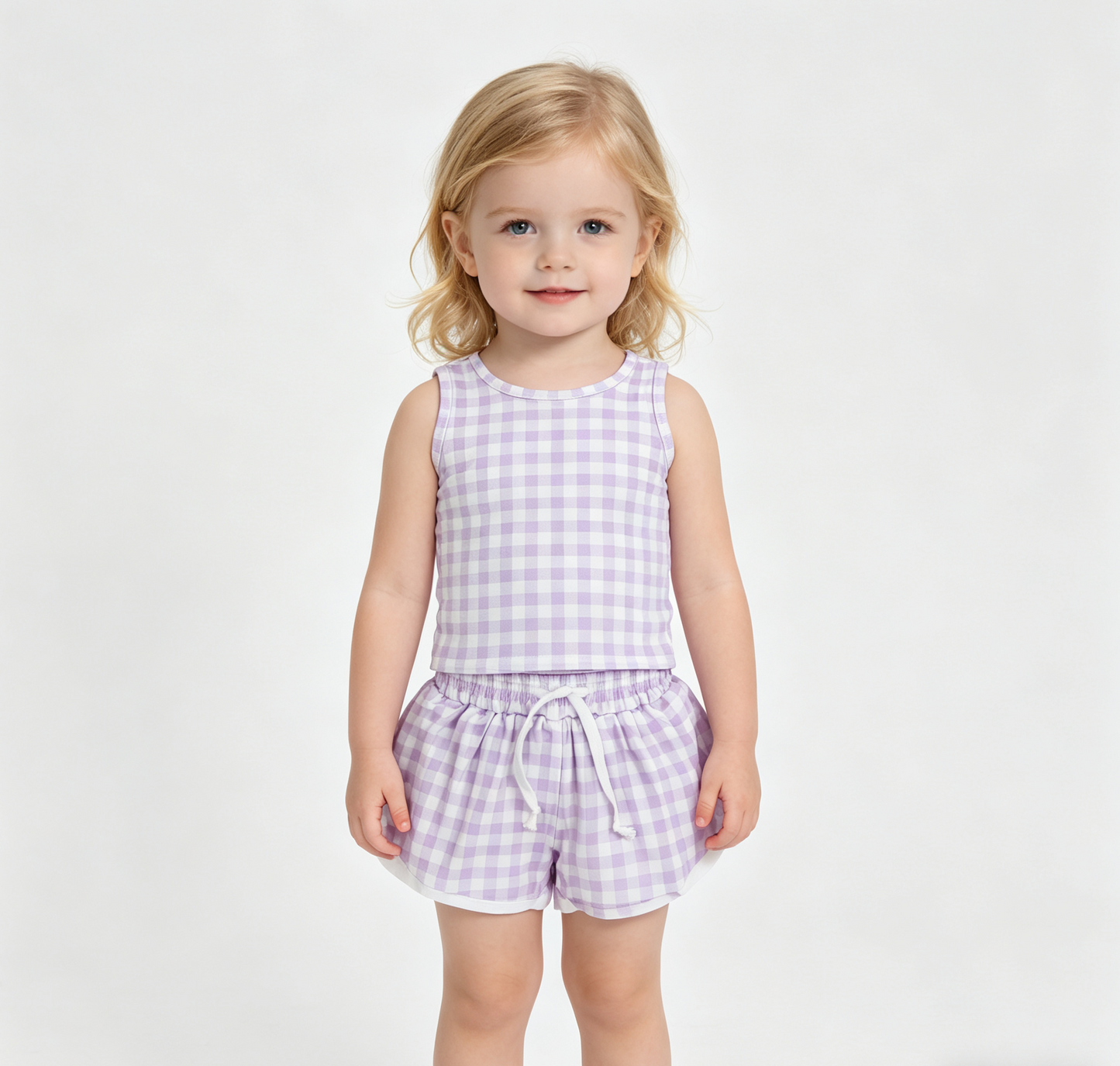 Baby Girls Lavender Checked Vests Top Butterfly Short Yoga Active Clothes Set