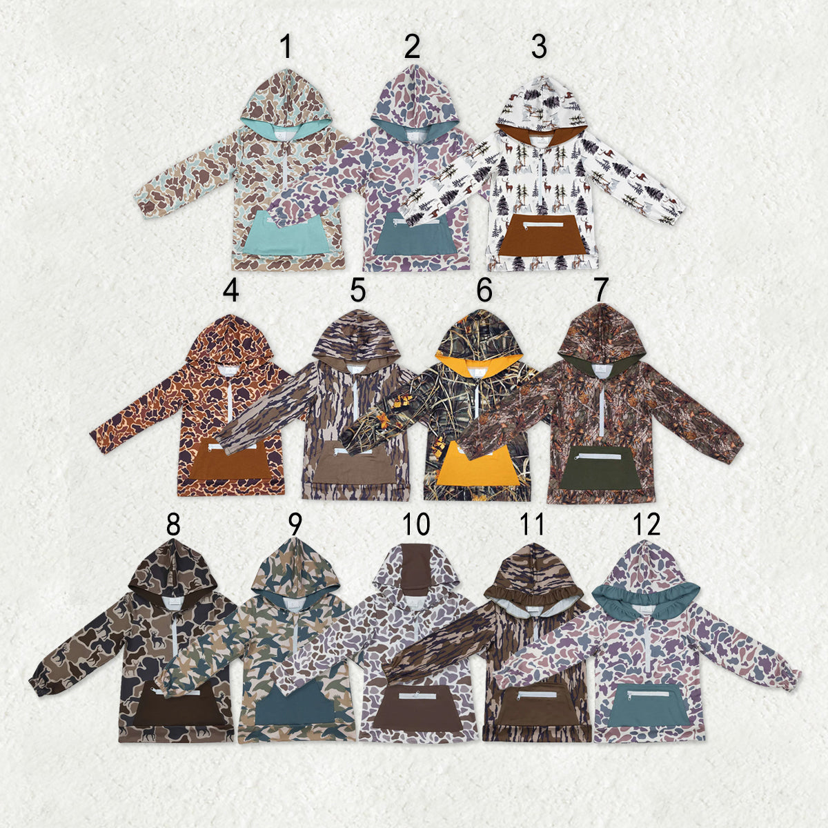 Sibling Baby Boys Girls Southern Camo Deer Hunting Pockets Zipper Hoodies Tops