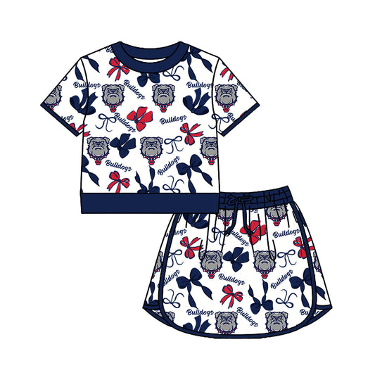 Preorder (moq 5)Baby Girls Bows Bulldogs Top Skirt Short Team Clothes Set