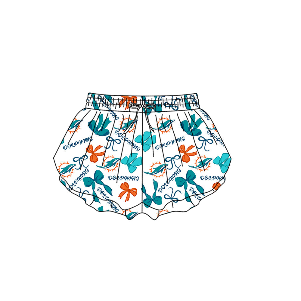 Preorder (moq 5)Baby Girls Miami Dolphins Bows Team Ruffle Shorts Bottom