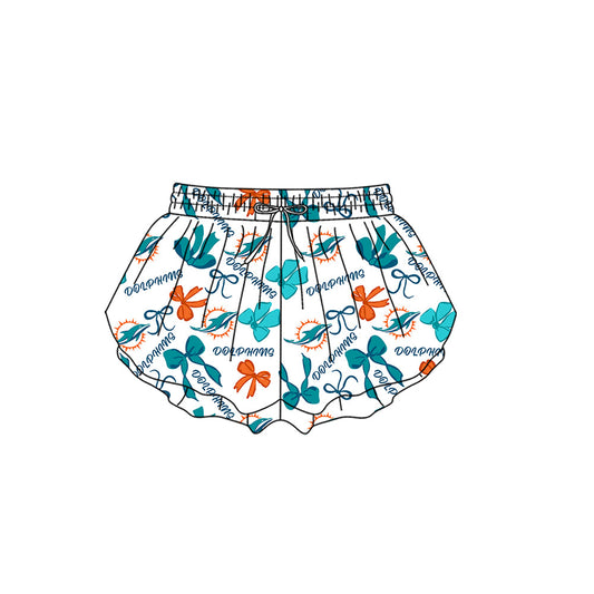 Preorder (moq 5)Baby Girls Miami Dolphins Bows Team Ruffle Shorts Bottom