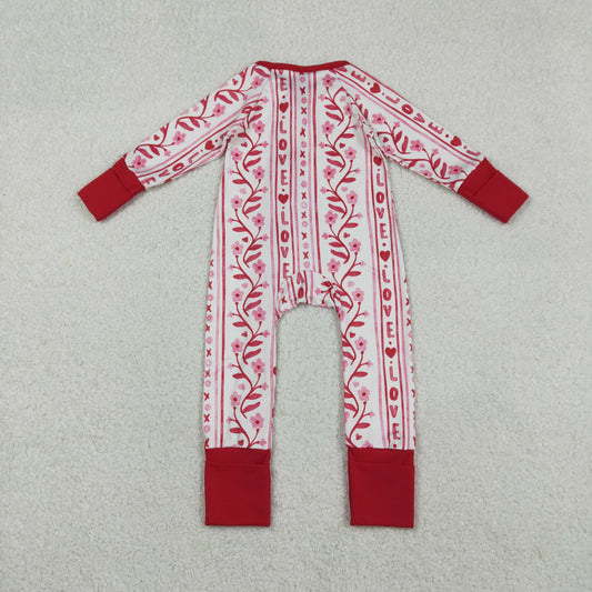 Baby Girls Hearts Flowers Valentines Two Way Zip Convertible Rompers