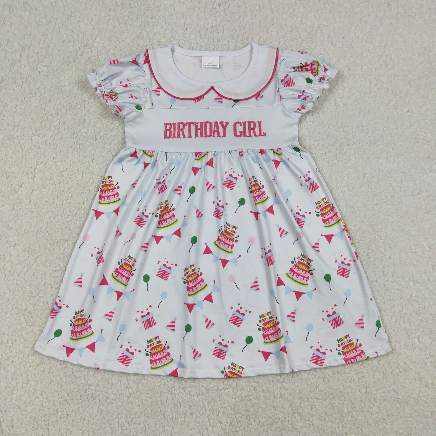 Embroidery Birthday Girl Gifts Balloons Collar Knee Length Dresses