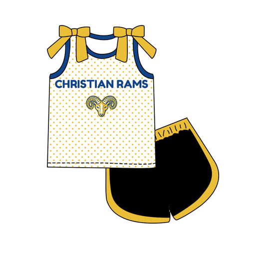 Preorder (moq 5)Baby Girls Bows Christian Rams Polka Dots Top Short Team Clothes Set