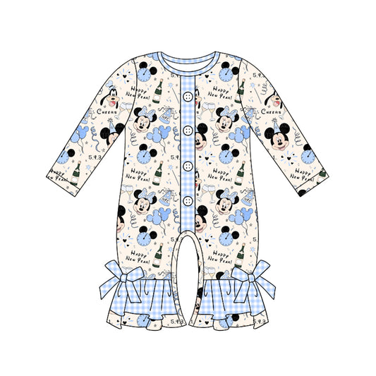 Baby Infant Girls Happy New Year Mouse Blue Buttons Rompers preorder(moq 5)