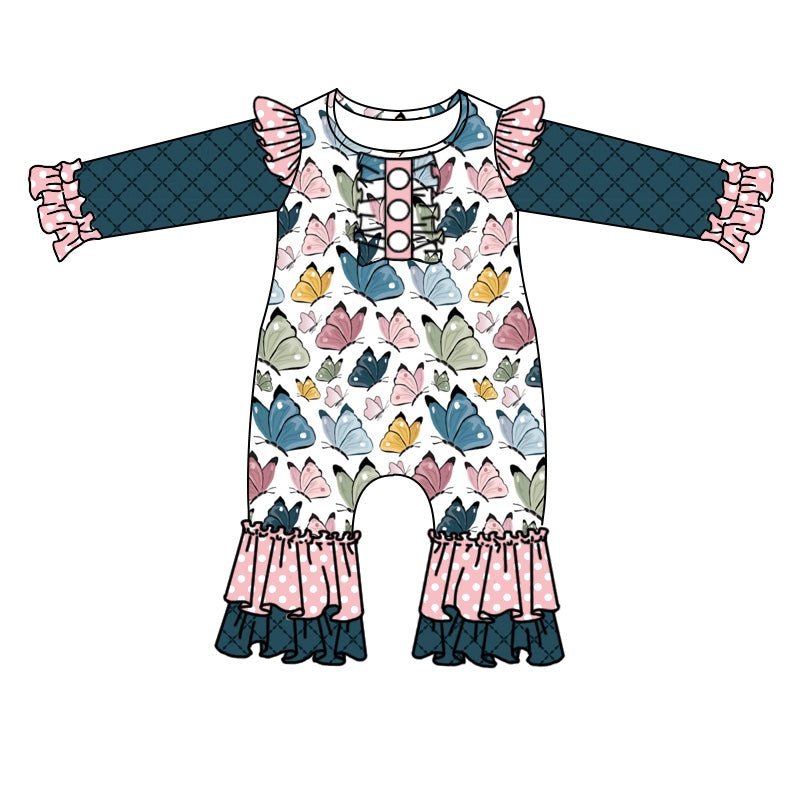 Baby Infant Girls Pink Butterfly Long Sleeve Rompers preorder(moq 5)