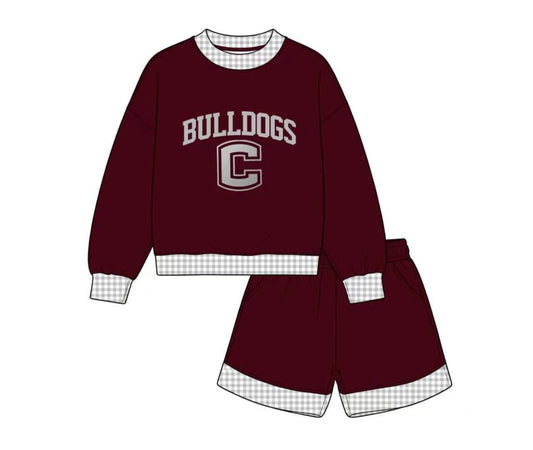 Preorder(moq 5)Baby Boys Yoga Long Sleeve Bulldogs Top Pockets Shorts Team Clothes Sets
