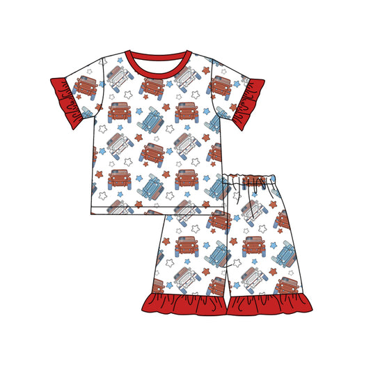 Baby Girls 4th Of July Truck Shirt Shorts Pajamas Clothes Sets preorder(moq 5)