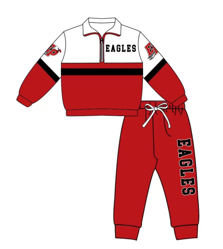 Preorder (moq 5)Baby Boys Eagles Zipper Pullover Jogger Pants Team Clothes Set