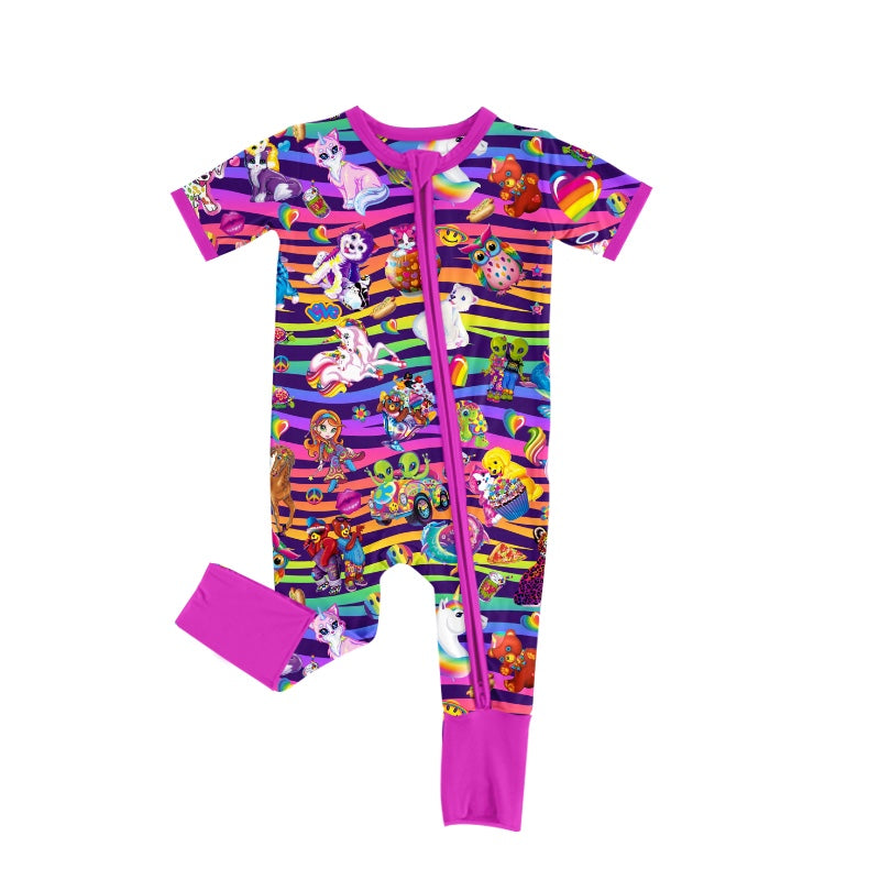 Baby Girls Tiger Cats Purple Short Sleeve Rompers preorder(moq 5)