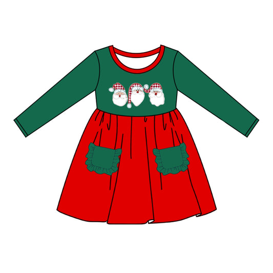 Baby Girls Christmas Sants Print Pockets Knee Length Dresses Preorder(moq 5)