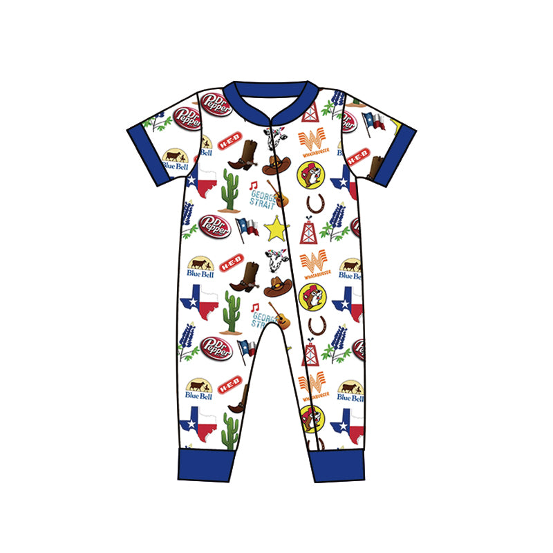 Baby Boys TX Zip Western Short Sleeve Rompers preorder(moq 5)