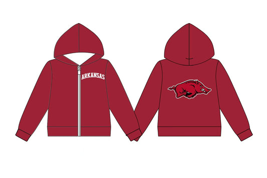 Preorder (moq 5) Baby Boys Long Sleeve Arkansas Team Zip Hoodie Jackets Top