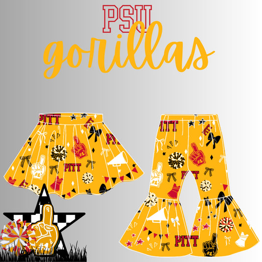 Preorder(moq 8 Each)Baby Girls PSU Gorillas Skorts and Pants Team