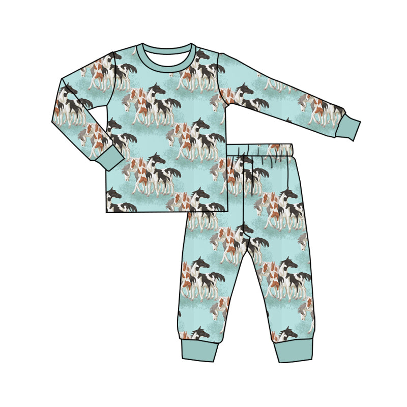 Baby Boys Western Horses Tee Top Pants Pajamas Clothes Sets preorder(MOQ 5)