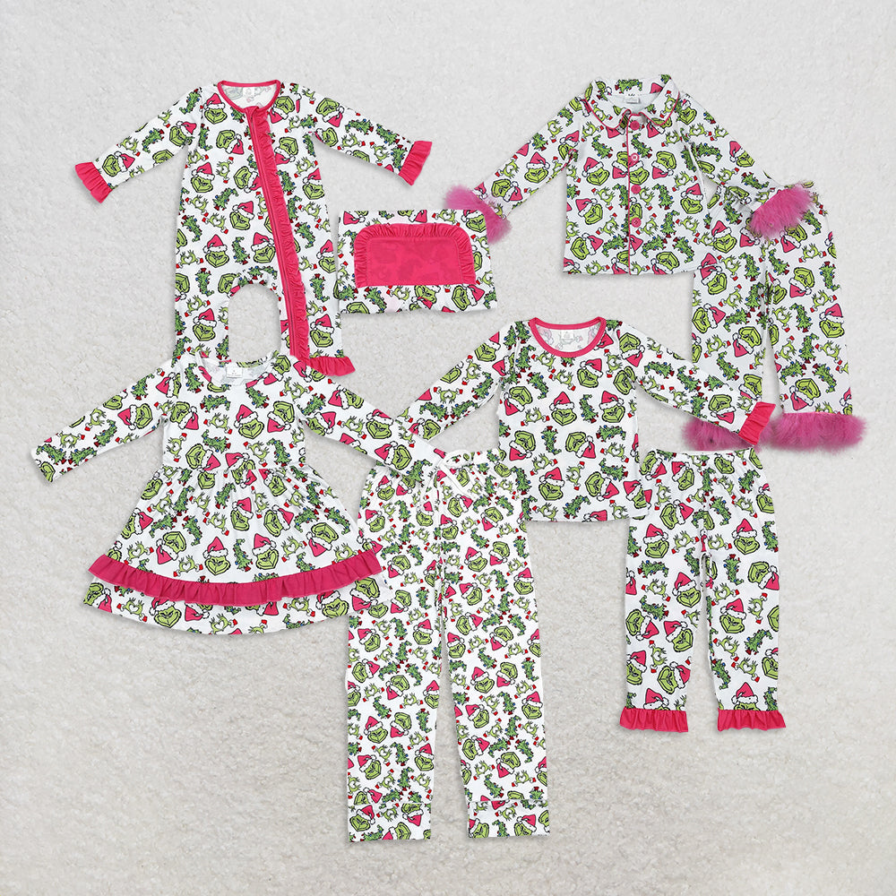 Family Christmas Green Face Hearts Pajamas Holiday Wear
