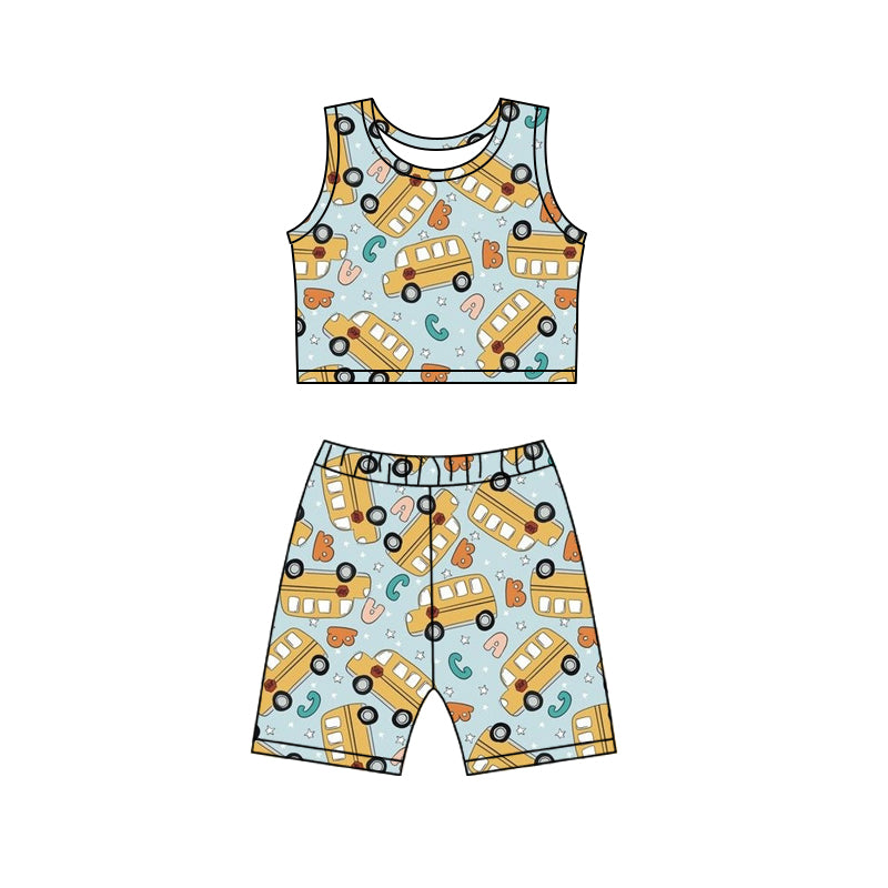 Baby Girls Summer Bus Top Biking Shorts Clothes Sets preorder (moq 5)