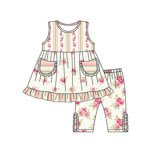 Baby Girls Green Flowers Tunic Top Legging Clothes Sets preorder (moq 5)