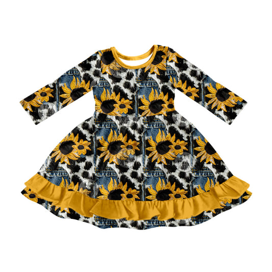 Baby Girls Sunflowers Western Knee Length Dresses preorder(MOQ 5)