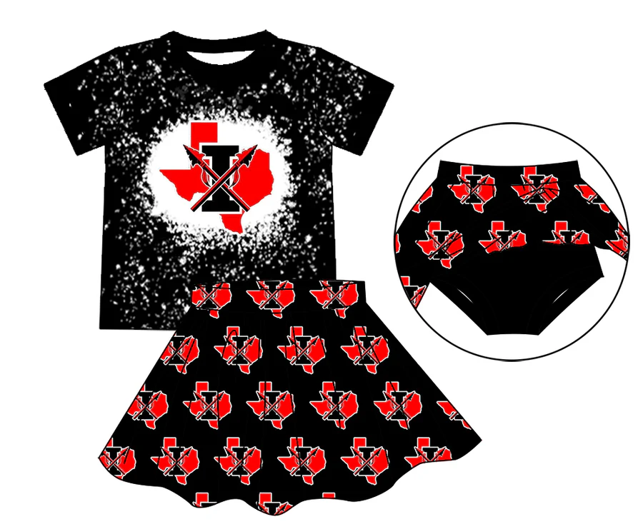 Preorder (moq 5)Baby Girls Black I Top Bummie Skorts Team Sets