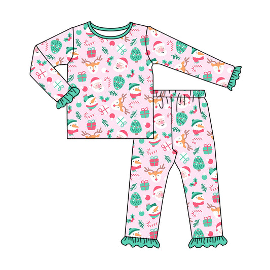 Baby Girls Pink Christmas Santa Shirts Pants Pajamas Preorder(moq 5)