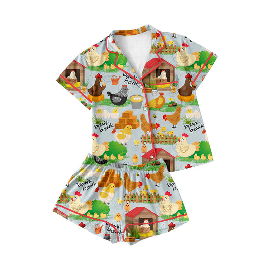 Baby Girls Toddler Western Farm Chicken Buttons Shirts Shorts Pajamas Clothes Sets preorder(moq 5)